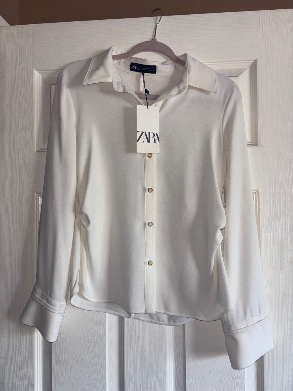ZARA Ivory Satin Button-Down Blouse